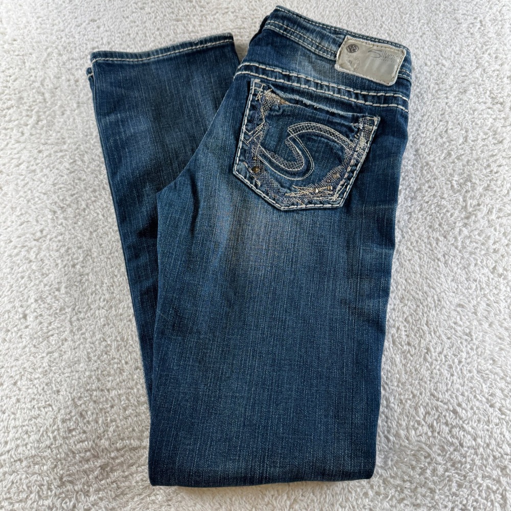 Silver Jeans Suki Low Straight Women 27x32 Medium Wash Stretch Denim Grunge
